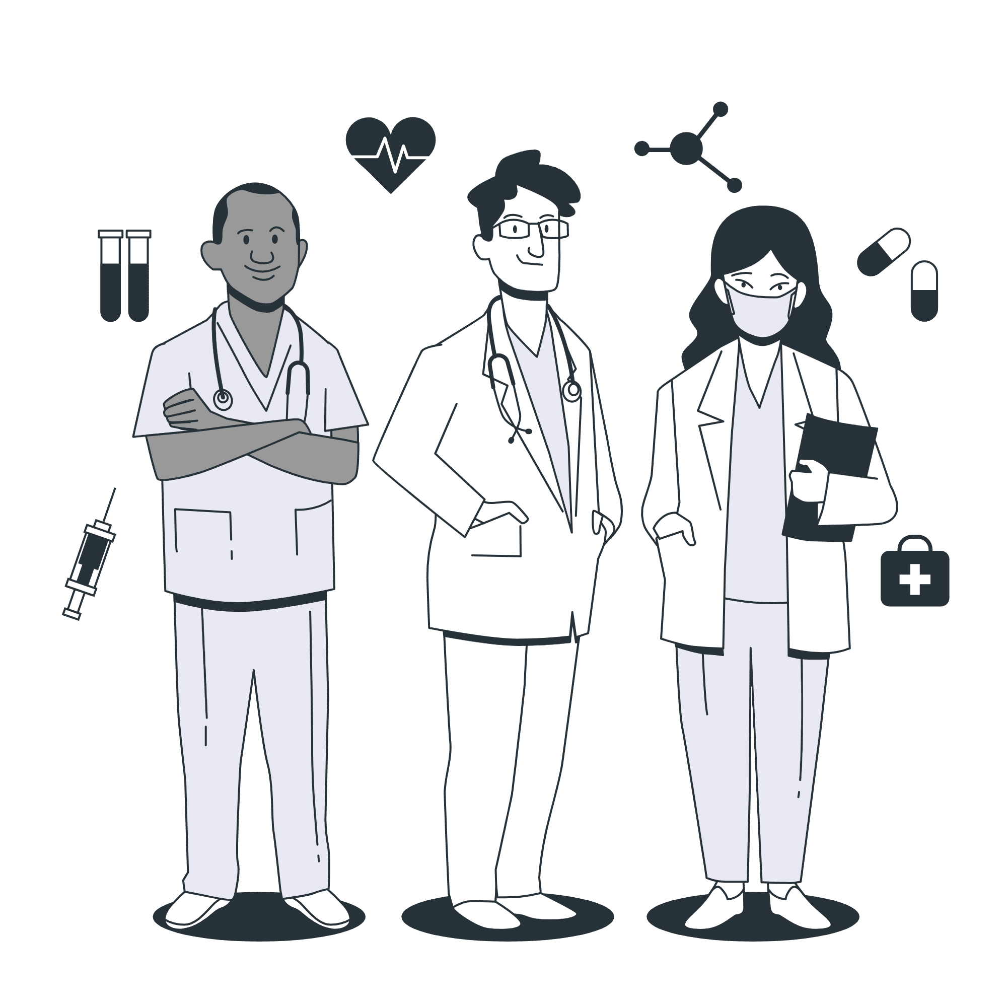 Image illustrating home care services: Depicts personalized support provided social worker, doctor and caretaker within the comfort of one's home, promoting independence and well-being